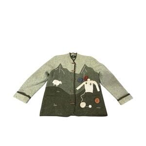 GIESSWEIN Tan‎ Beige Wool Cardigan Sweater 3D Jacket Yarn Sheep Knit Womens L-XL